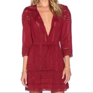 Tularosa Payton Lace Dress Burnt Cayenne 3/4 Sleeve Button Front Sz XS Revolve